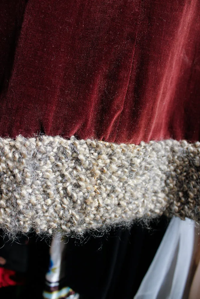 1930s Plum Velvet Belted Coat with Faux Persian Lamb Wool Trim - S/M