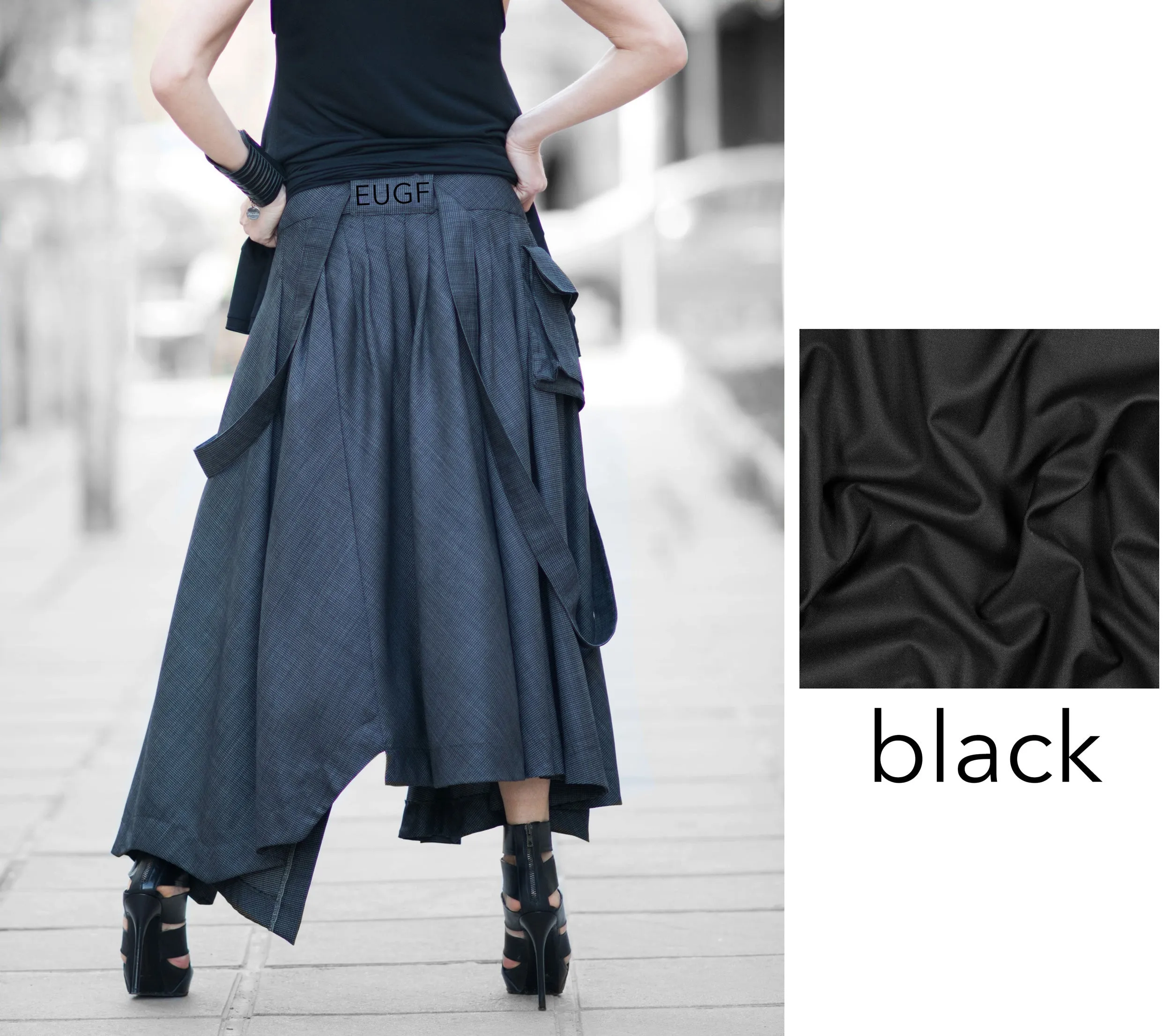 Asymmetrical Long Dark Grey Skirt by EUG Fashion