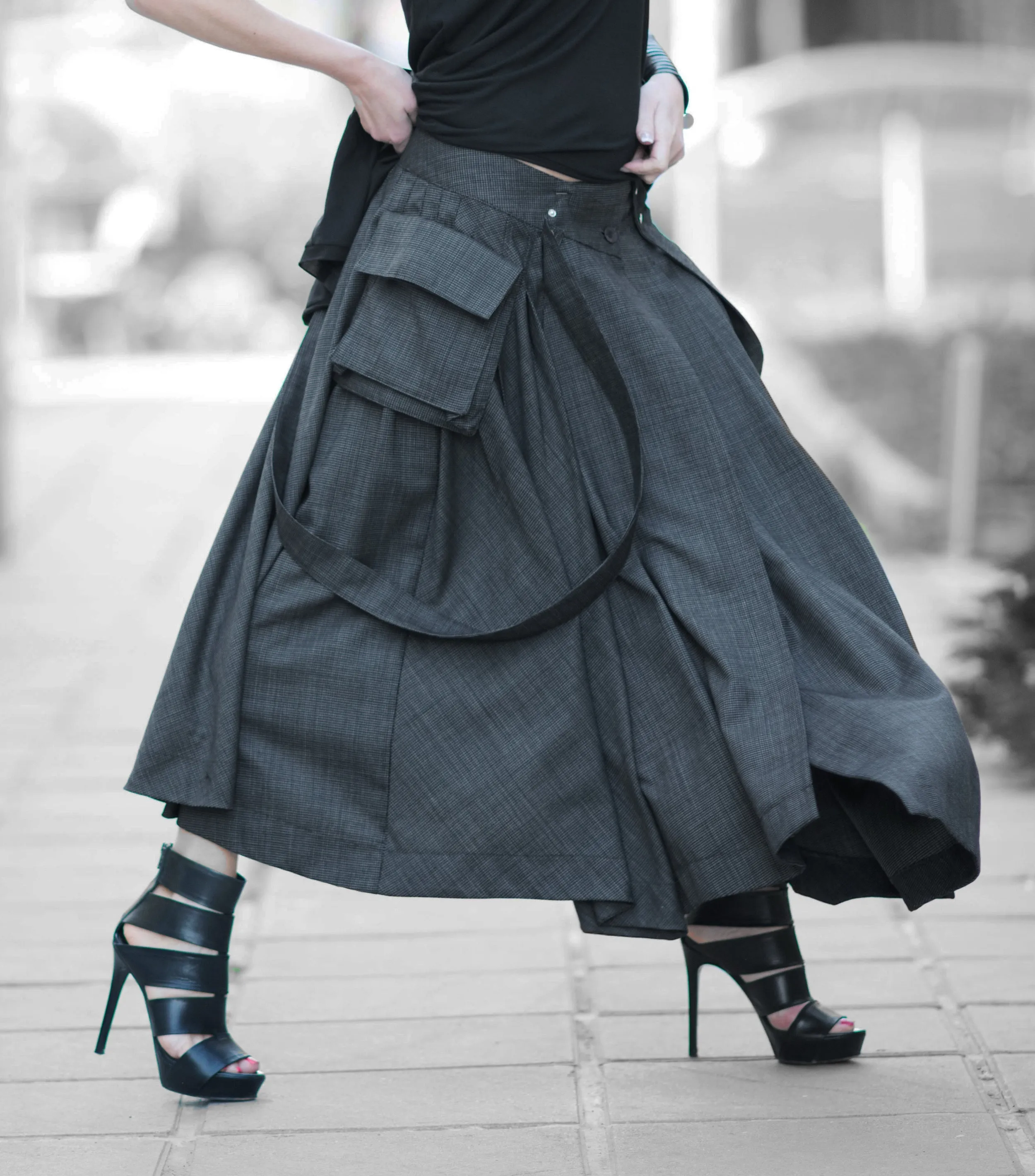 Asymmetrical Long Dark Grey Skirt by EUG Fashion