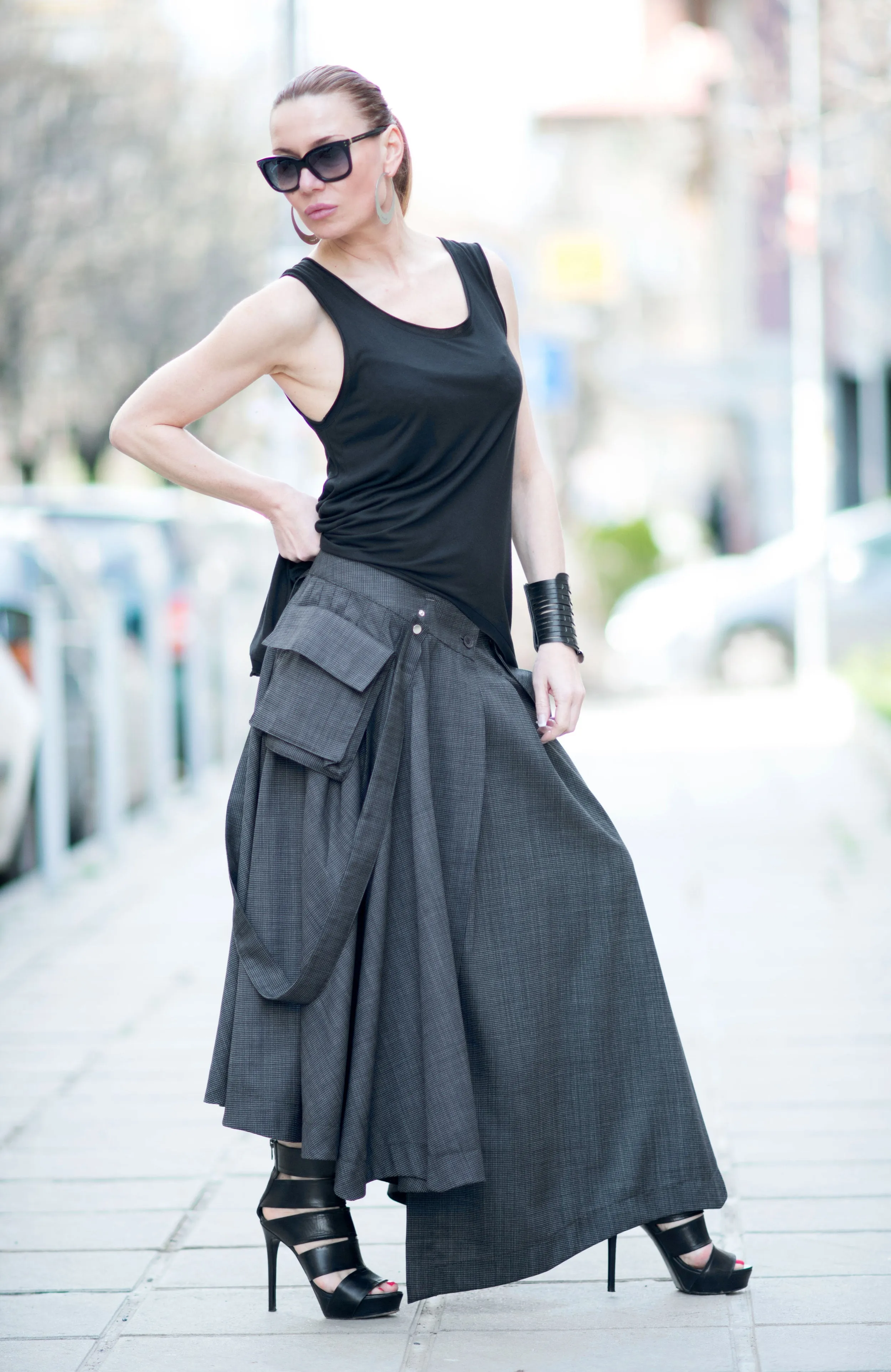 Asymmetrical Long Dark Grey Skirt by EUG Fashion
