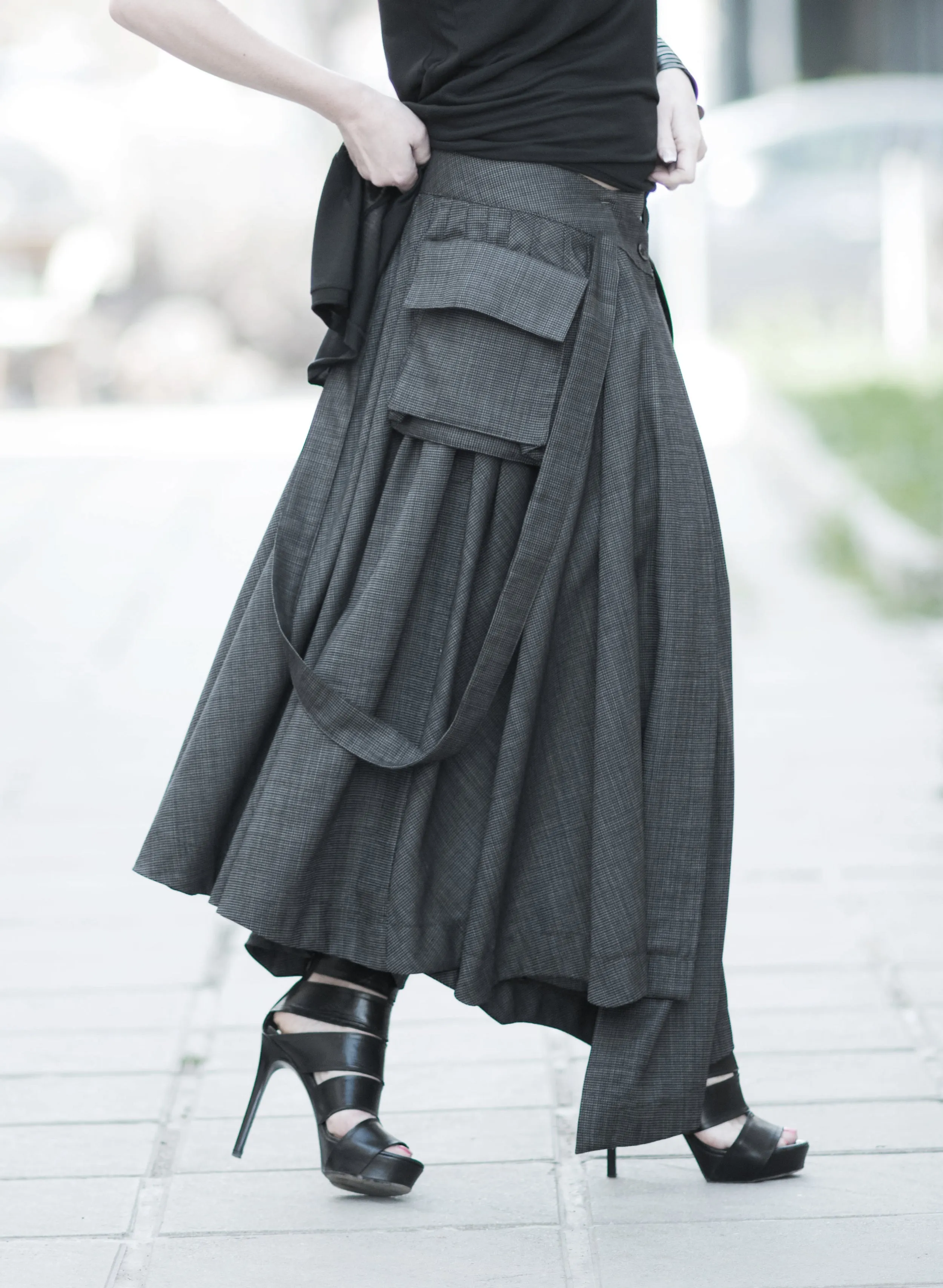 Asymmetrical Long Dark Grey Skirt by EUG Fashion