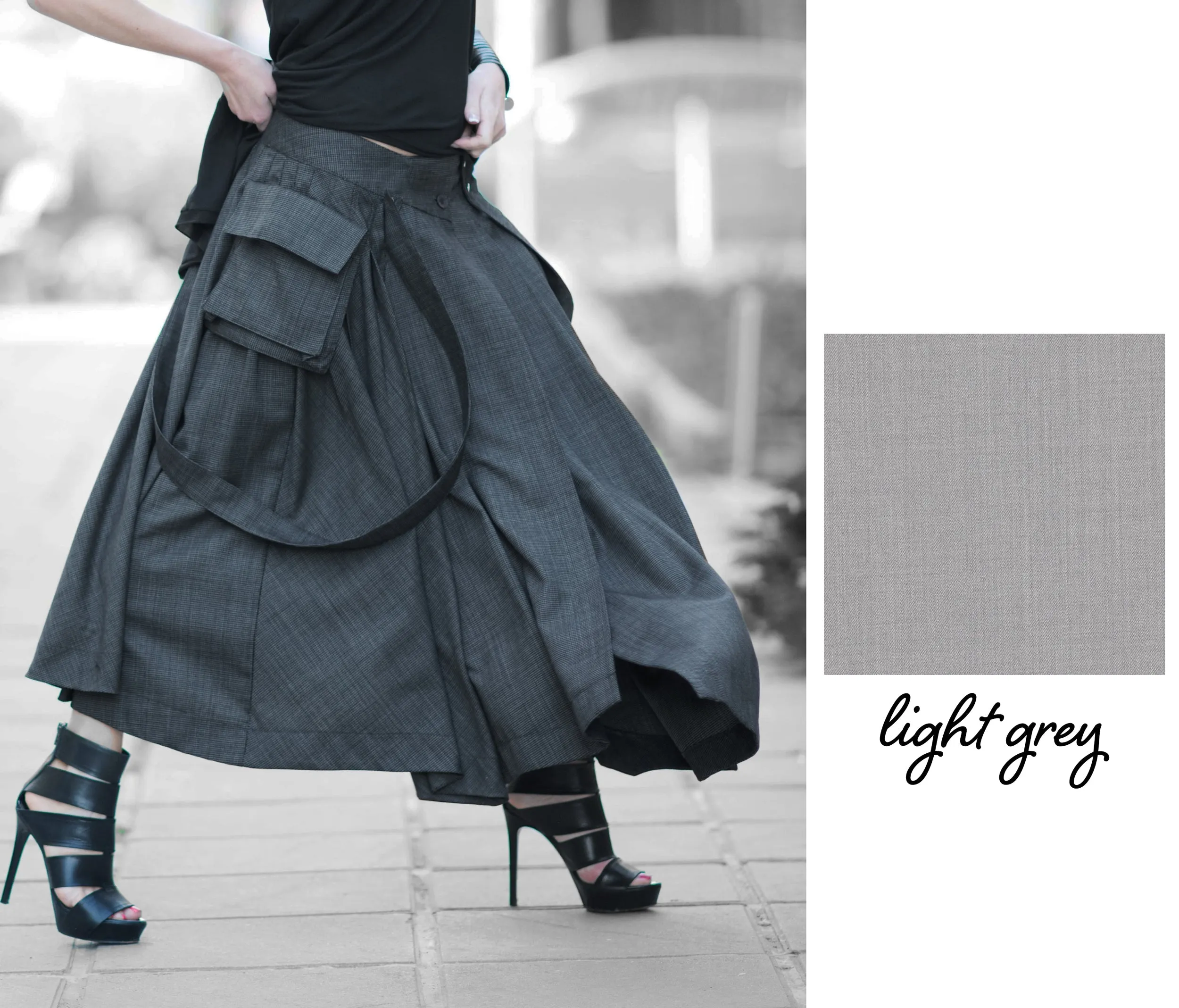 Asymmetrical Long Dark Grey Skirt by EUG Fashion