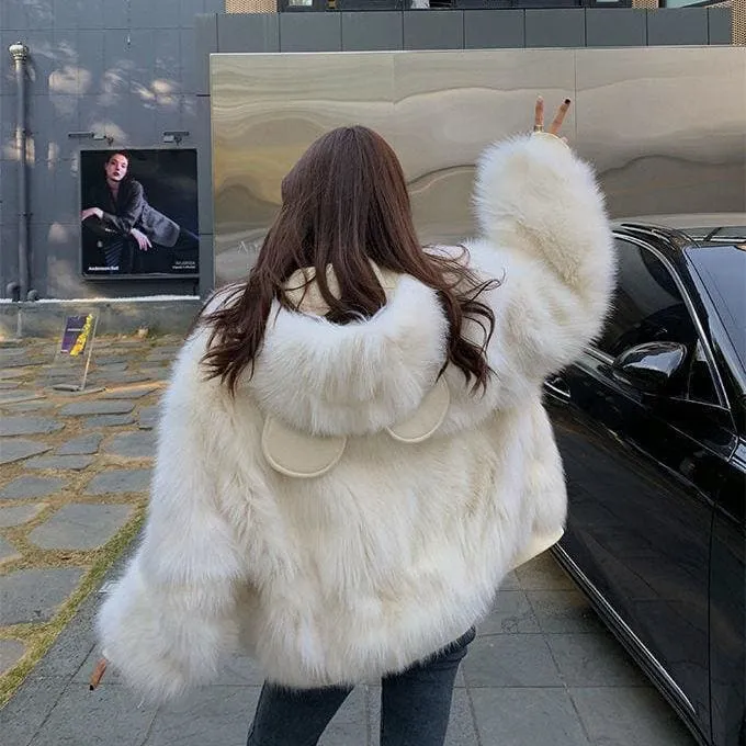 Bear Ears Faux Fur Hooded Coat MK15220