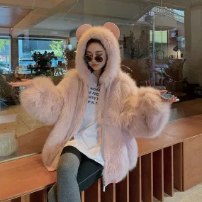 Bear Ears Faux Fur Hooded Coat MK15220