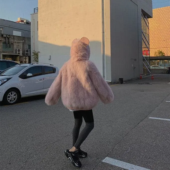 Bear Ears Faux Fur Hooded Coat MK15220