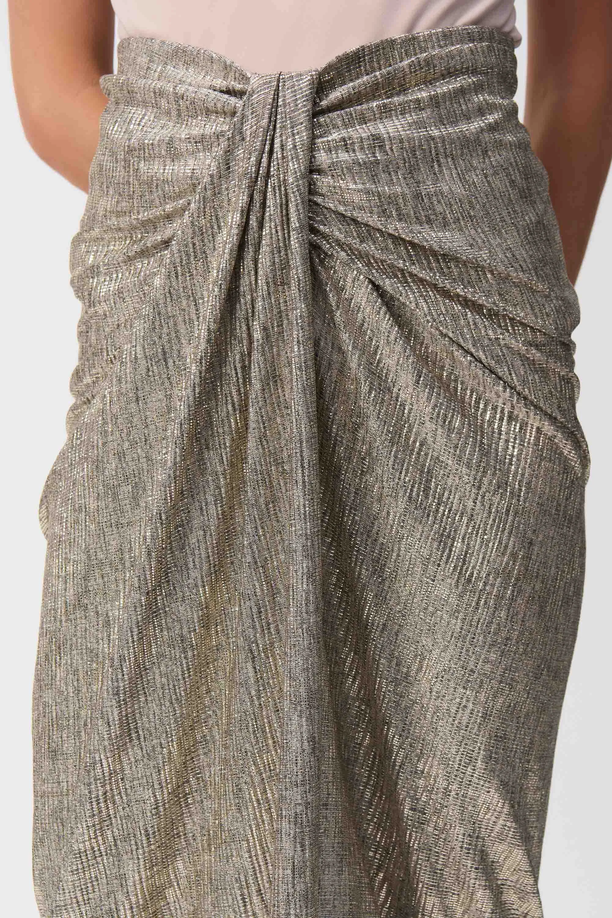 Beige & Gold Foiled Knit Draped Pencil Skirt Style 251283