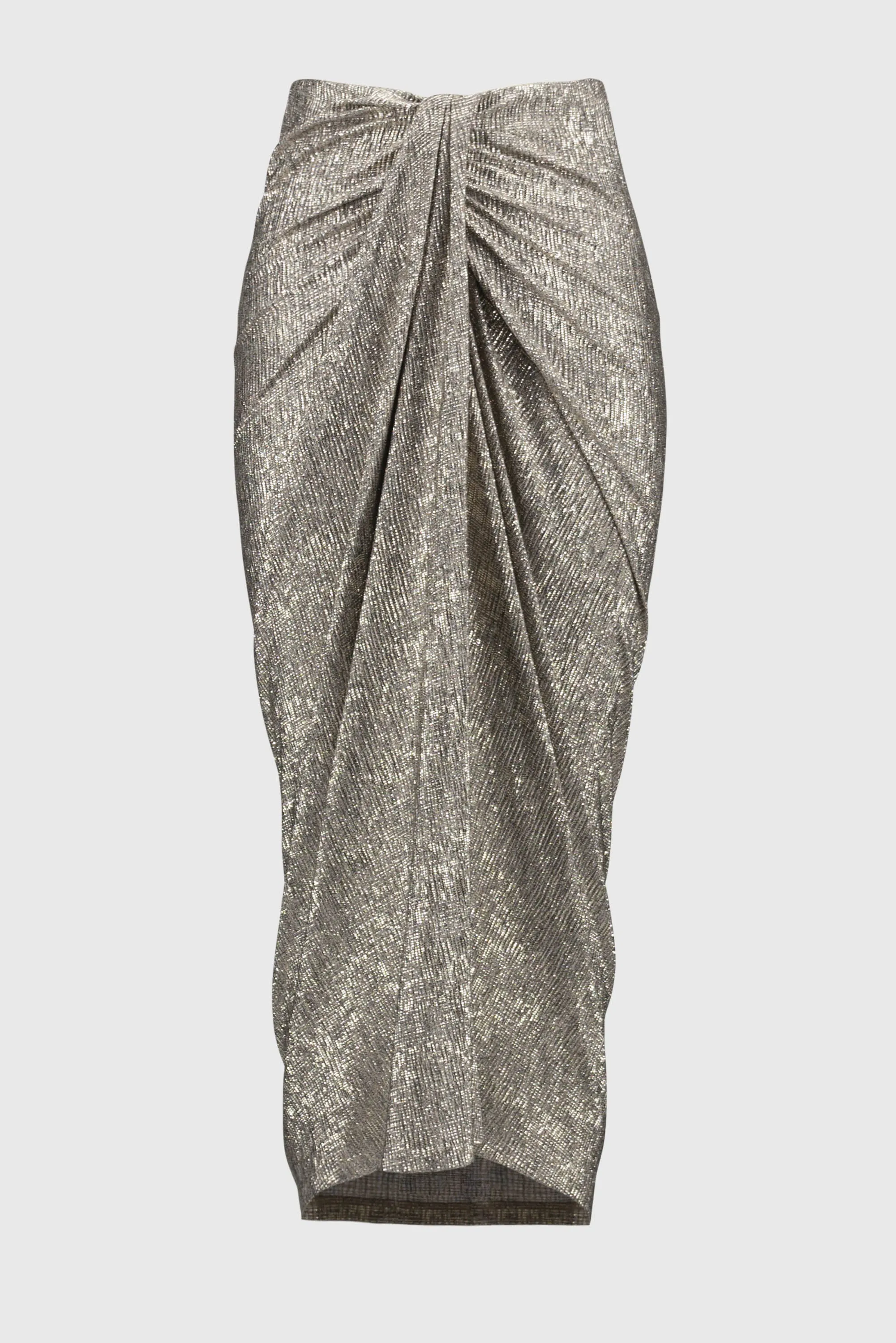 Beige & Gold Foiled Knit Draped Pencil Skirt Style 251283