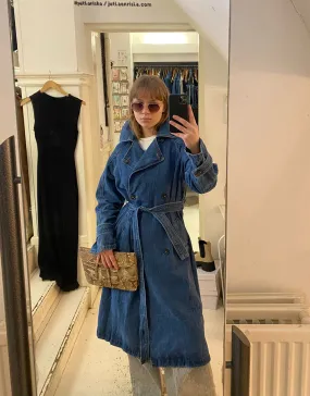 Belted denim trenchcoat