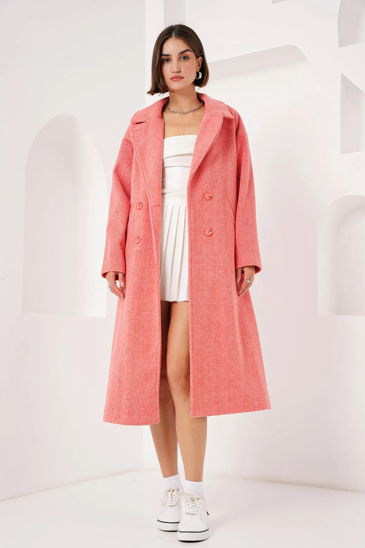 BGD Women Oversized Wide Cut Wool Long Coat - Orange - Avondale