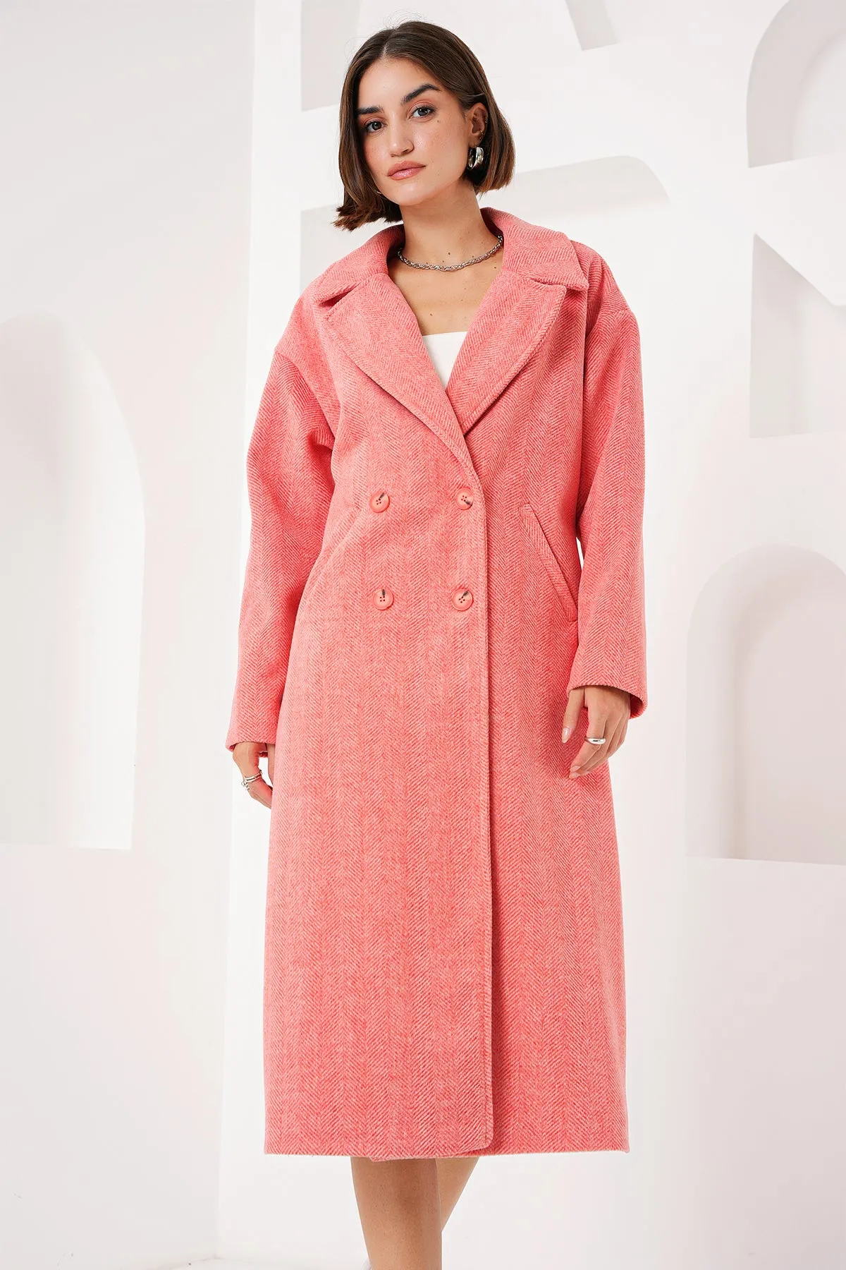 BGD Women Oversized Wide Cut Wool Long Coat - Orange - Avondale