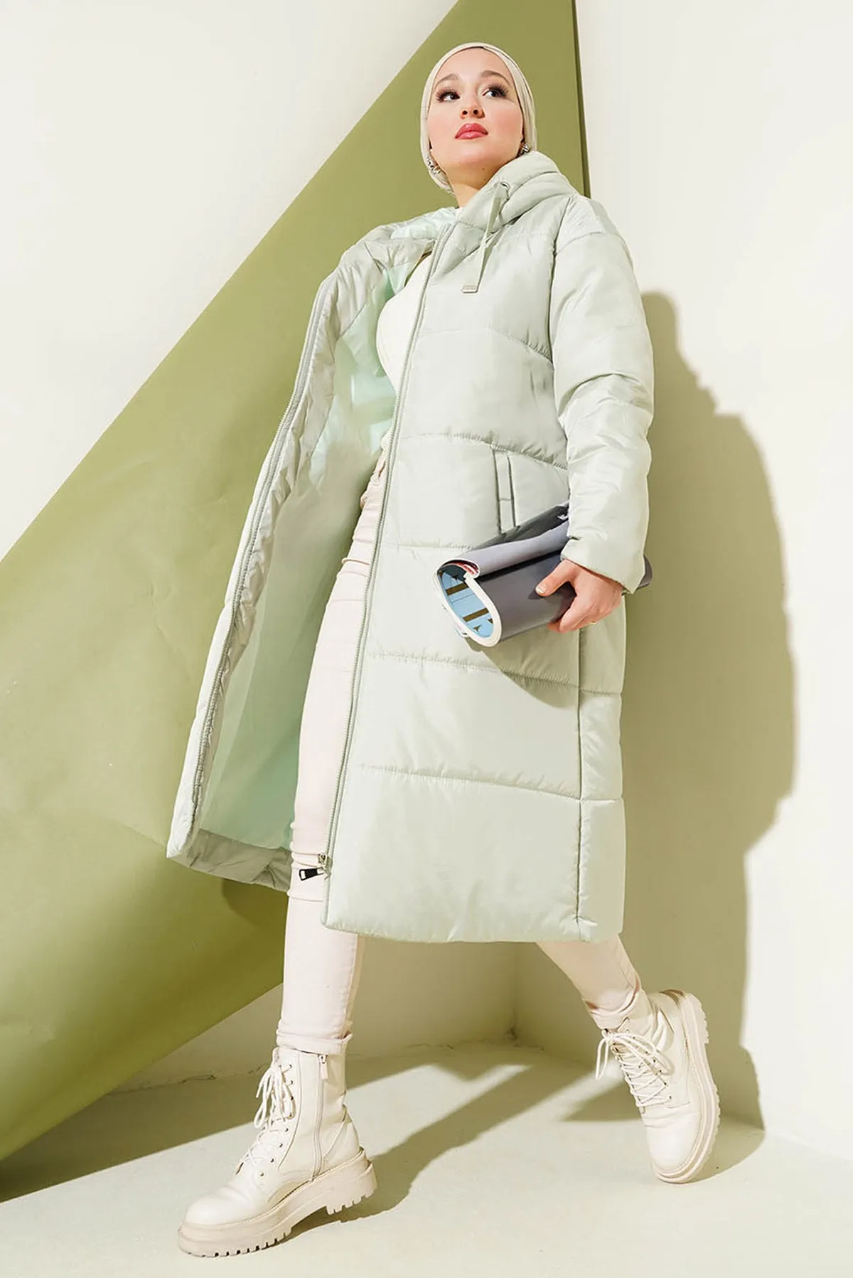 BGD Women T5120 Hooded Long Puffer Hijab Coat - Mint - Avondale