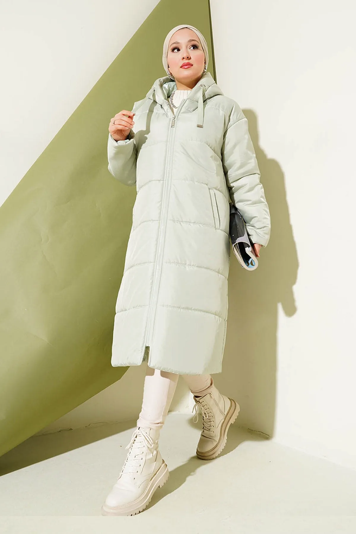 BGD Women T5120 Hooded Long Puffer Hijab Coat - Mint - Avondale