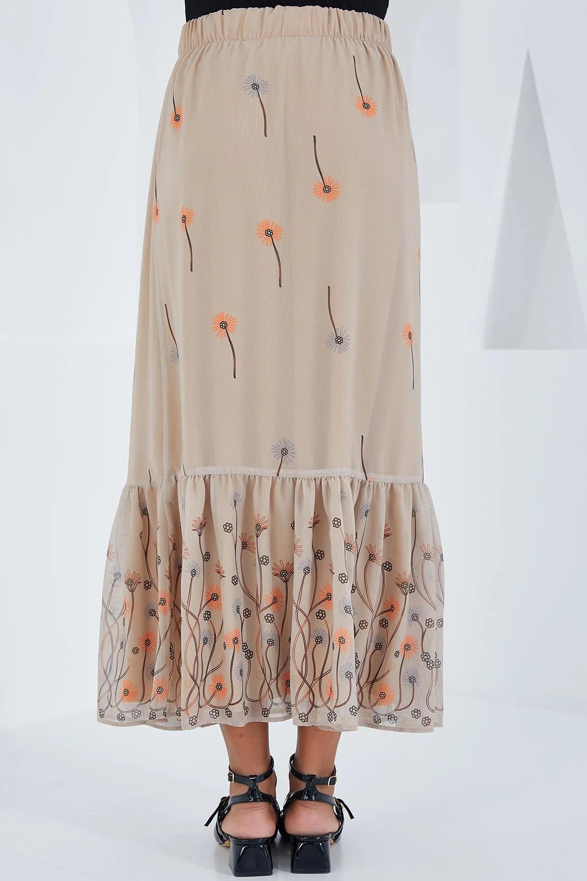 BGD Women Woman Cream Patterned Chiffon Skirt 8010 - Avondale