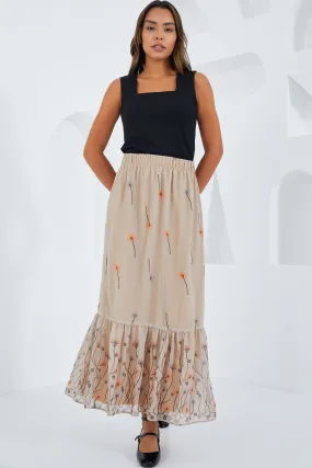 BGD Women Woman Cream Patterned Chiffon Skirt 8010 - Avondale