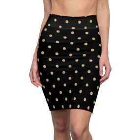 Black and Gold Polka Dot Women's Pencil Skirt