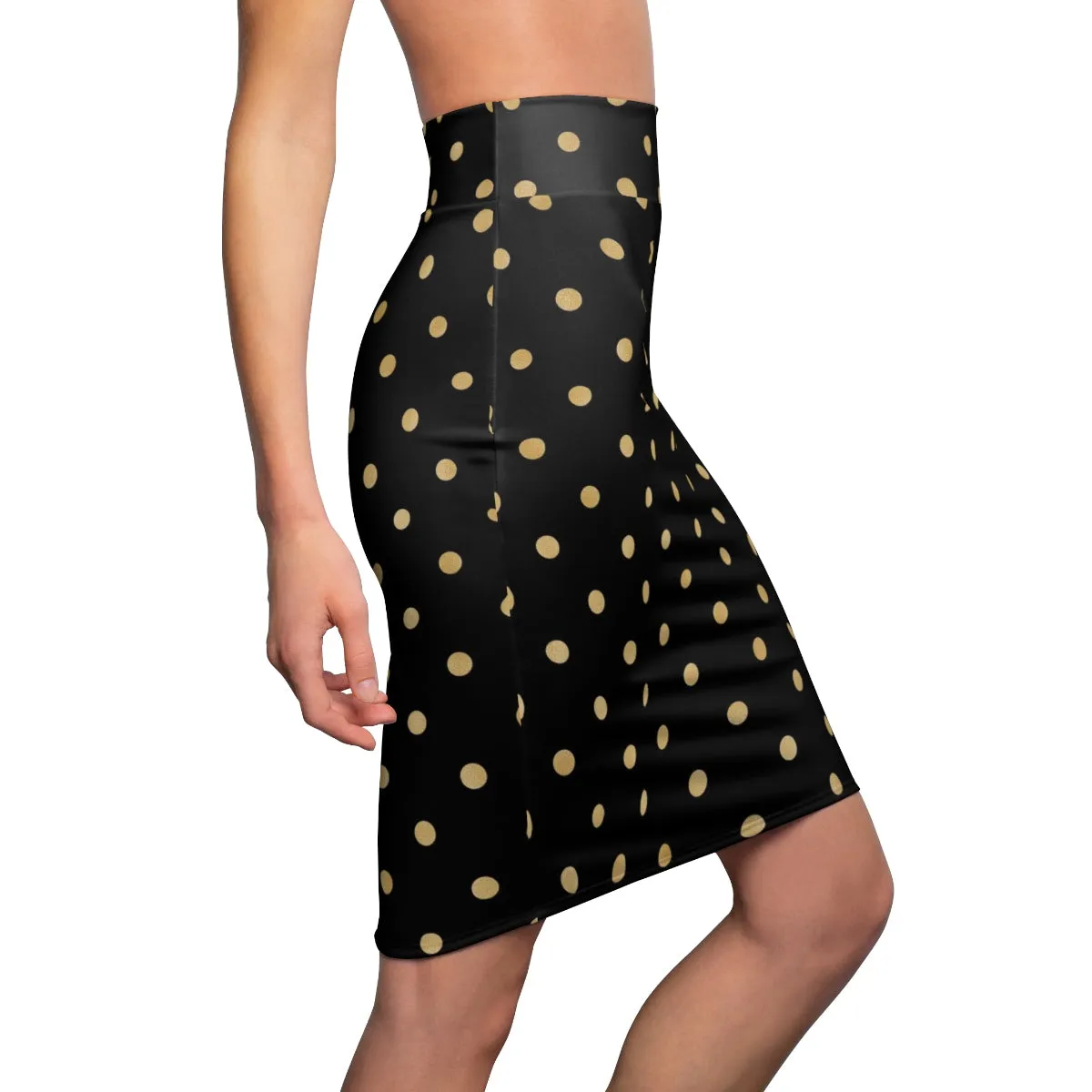 Black and Gold Polka Dot Women's Pencil Skirt