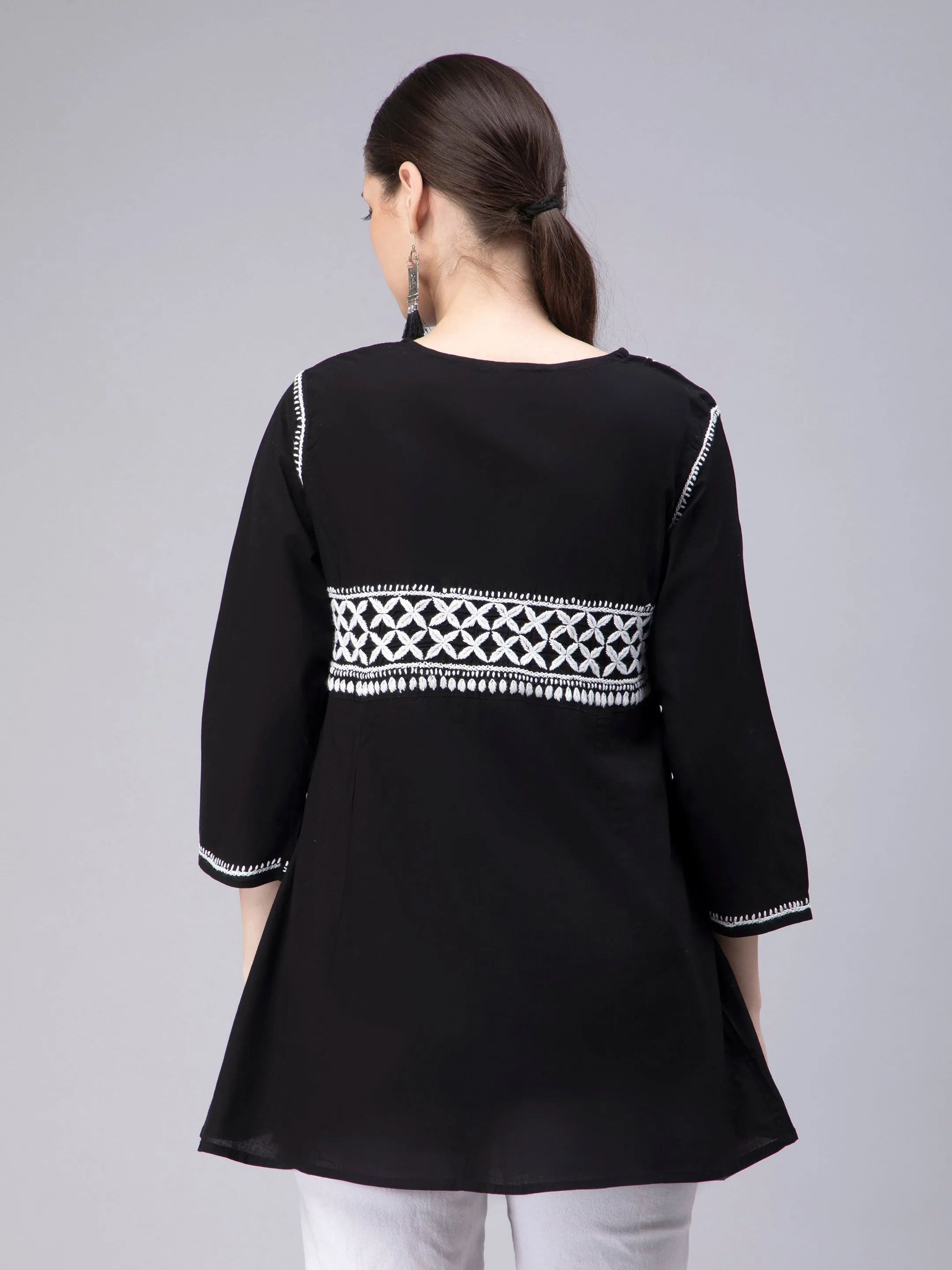 Black Georgette Chikankari Tunic Top With Slip