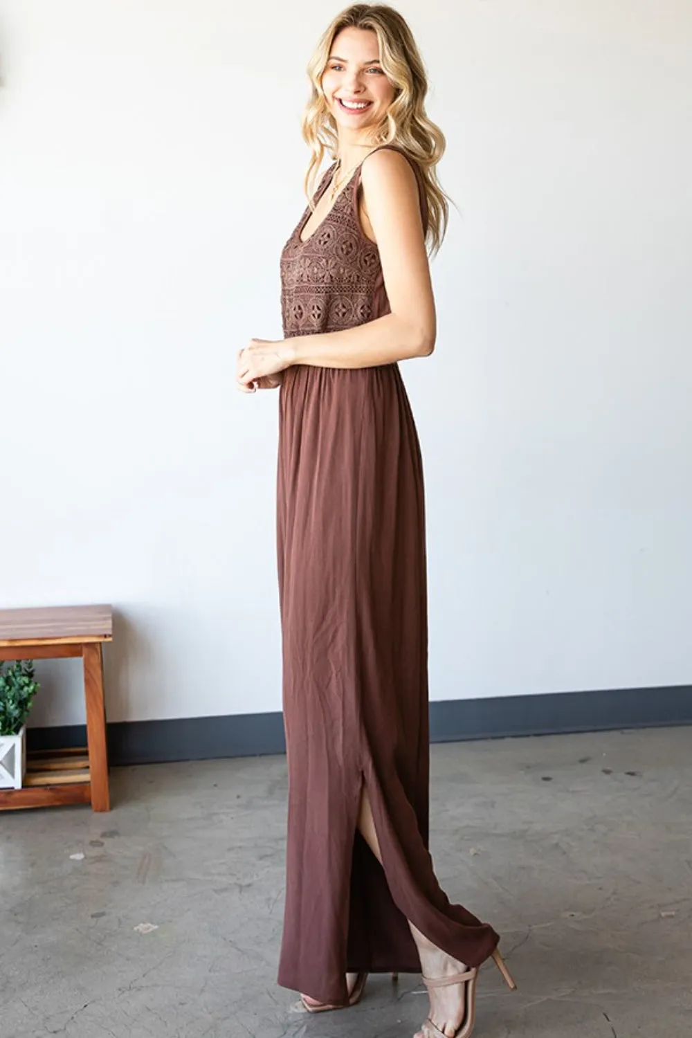 Blue Zone Planet |  First Love Tie Back Sleeveless Slit Wide Leg Jumpsuit