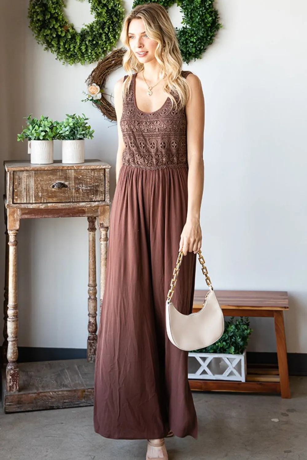Blue Zone Planet |  First Love Tie Back Sleeveless Slit Wide Leg Jumpsuit