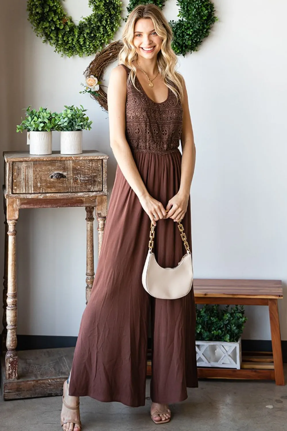Blue Zone Planet |  First Love Tie Back Sleeveless Slit Wide Leg Jumpsuit