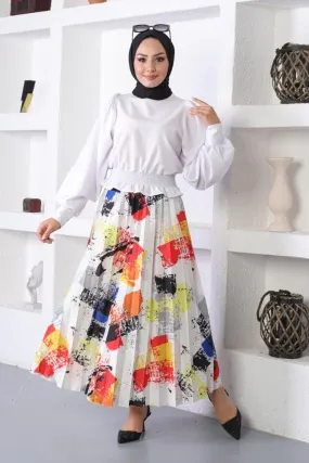 BNG Women Patterned Hijab Pleated Skirt Yellow - Clermont