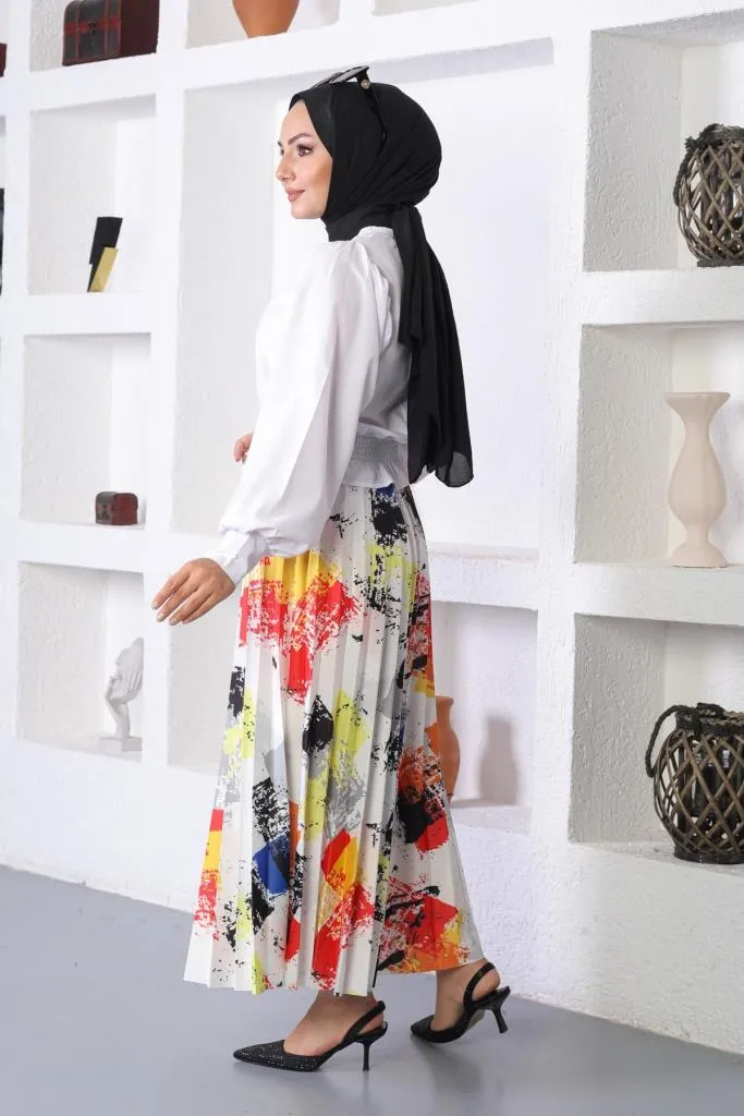 BNG Women Patterned Hijab Pleated Skirt Yellow - Clermont