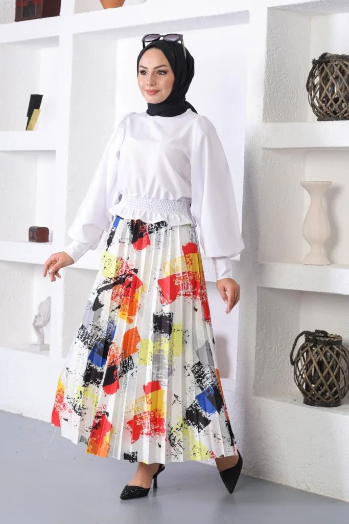 BNG Women Patterned Hijab Pleated Skirt Yellow - Clermont