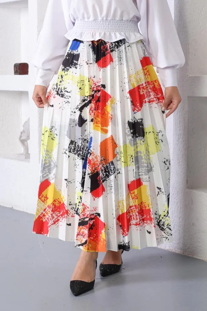 BNG Women Patterned Hijab Pleated Skirt Yellow - Clermont