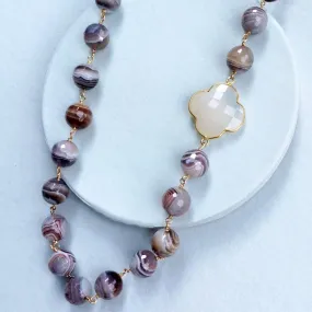 Botswana Agate with Chalcedony Clover Necklace