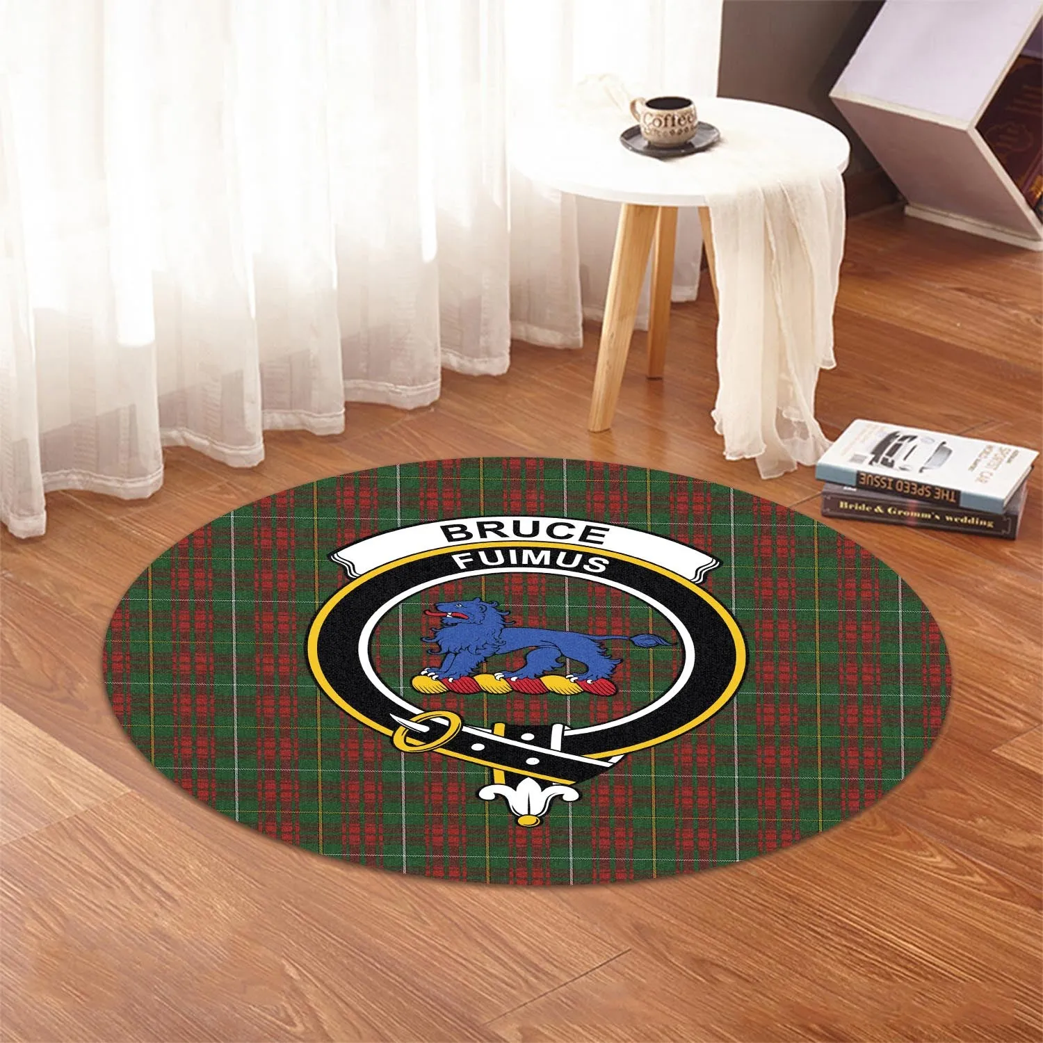Bruce Hunting Tartan Round Rug with Family Crest