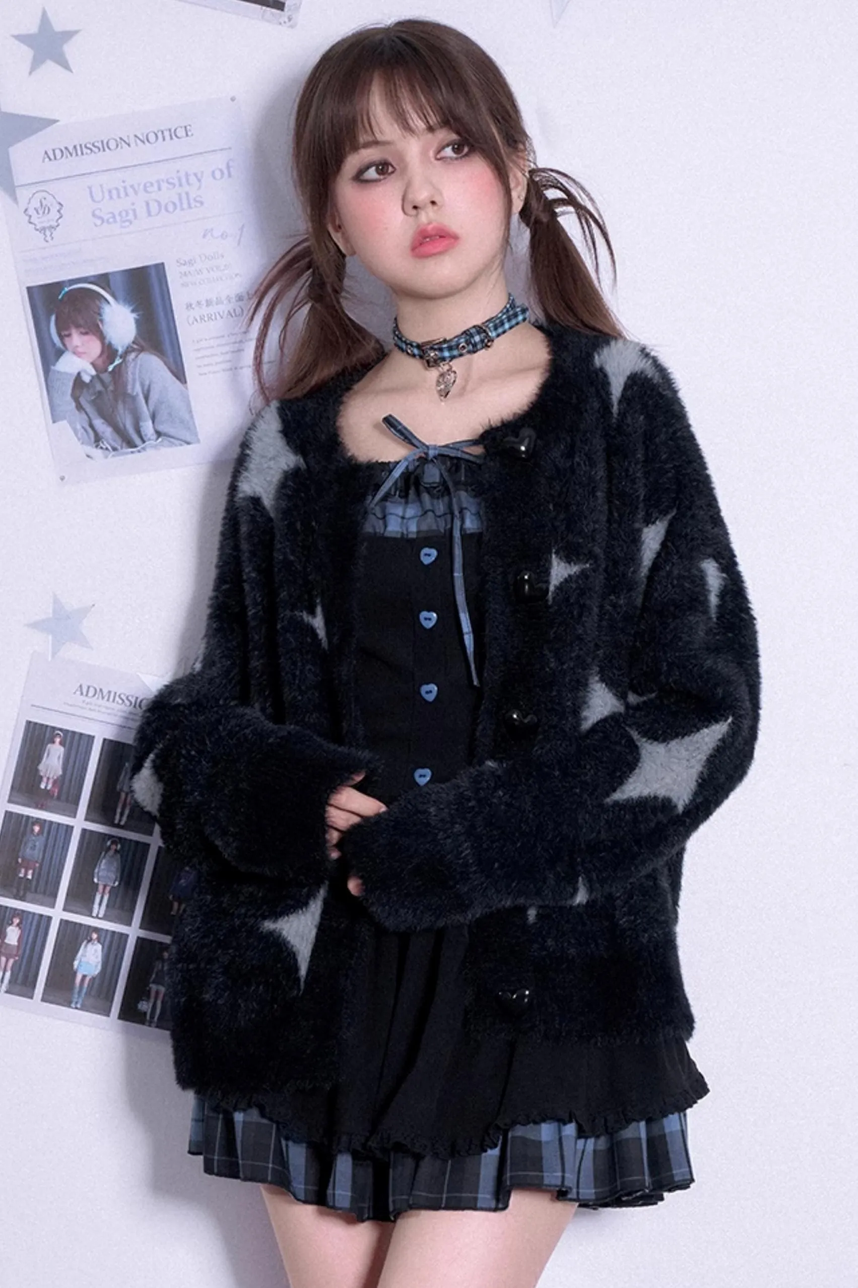 Checkered Long Sleeve Knit Dress