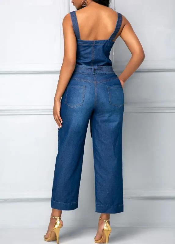 Chic Sling Bowknot Denim Jumpsuit for Effortless Style