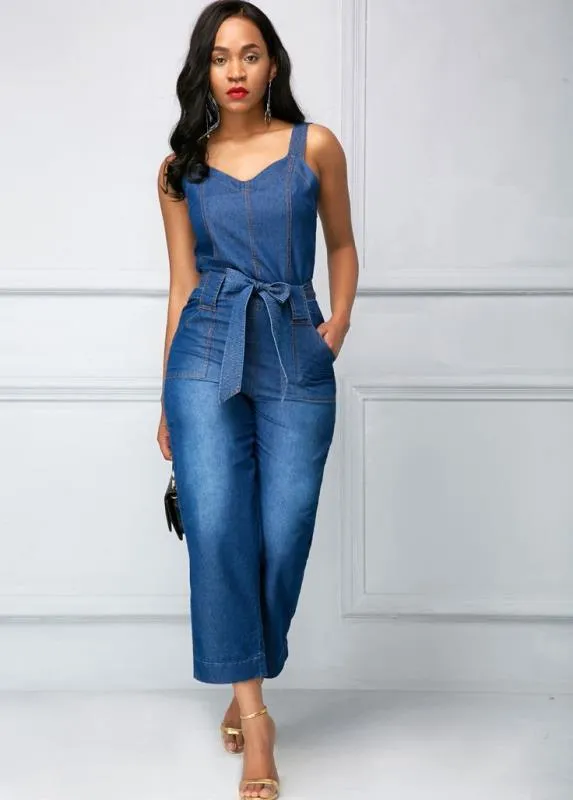 Chic Sling Bowknot Denim Jumpsuit for Effortless Style