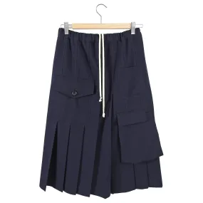 Comme des Garcons Navy Wool Gabardine Pleat Skirt - XS