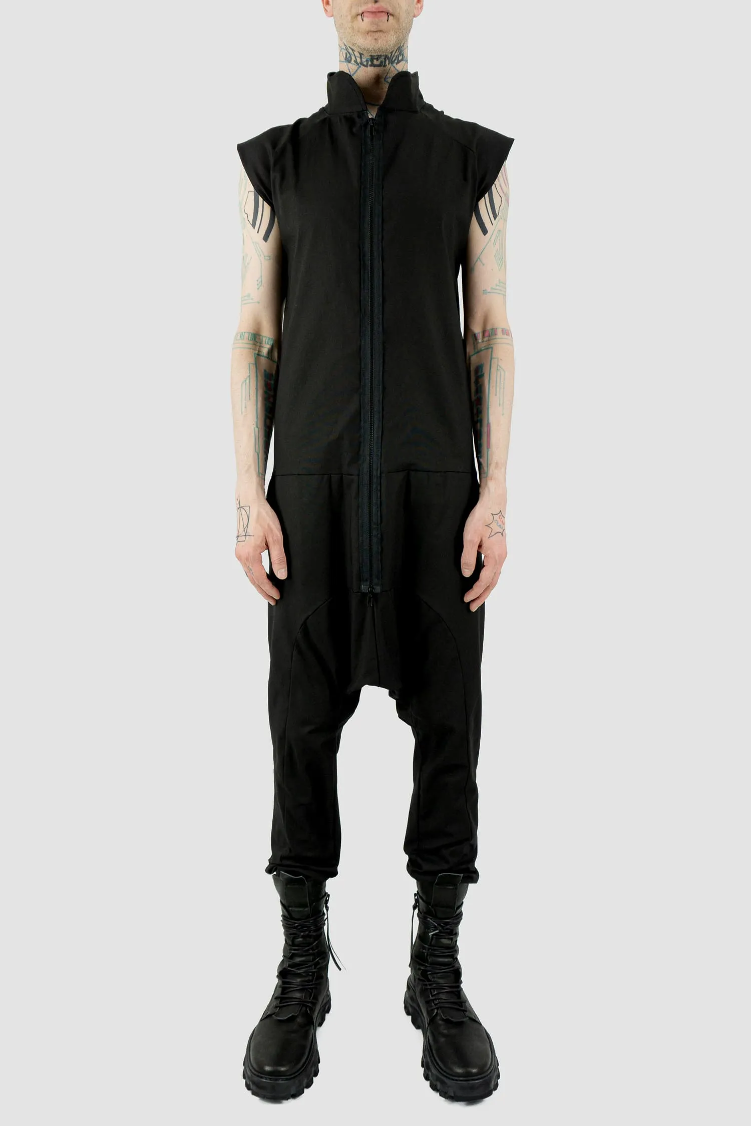 Cotton Blend Sleeveless Jumpsuit with Zipper