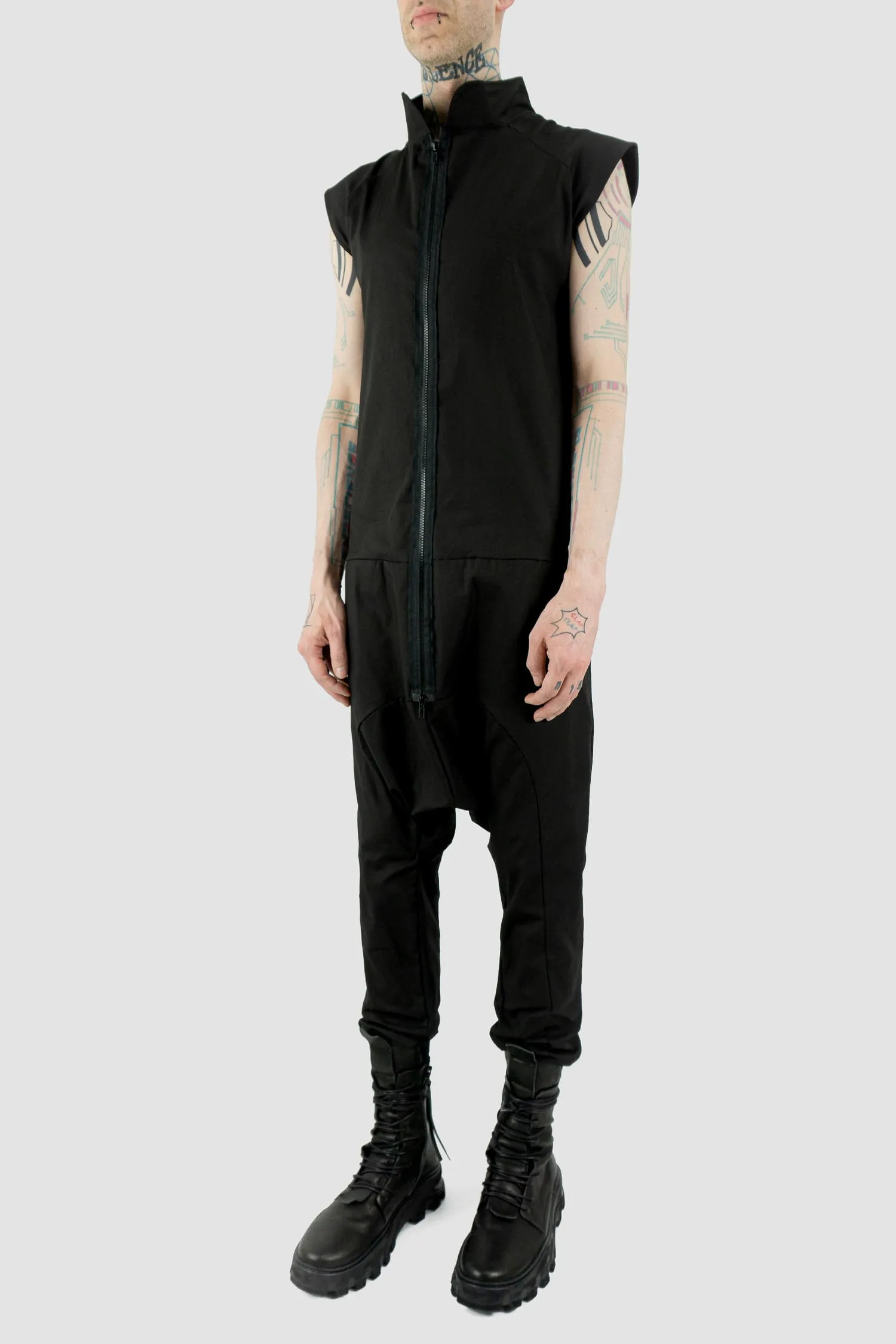 Cotton Blend Sleeveless Jumpsuit with Zipper
