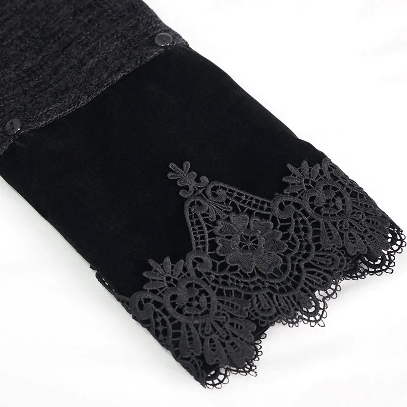 CT19001 black Gothic fur collar coat
