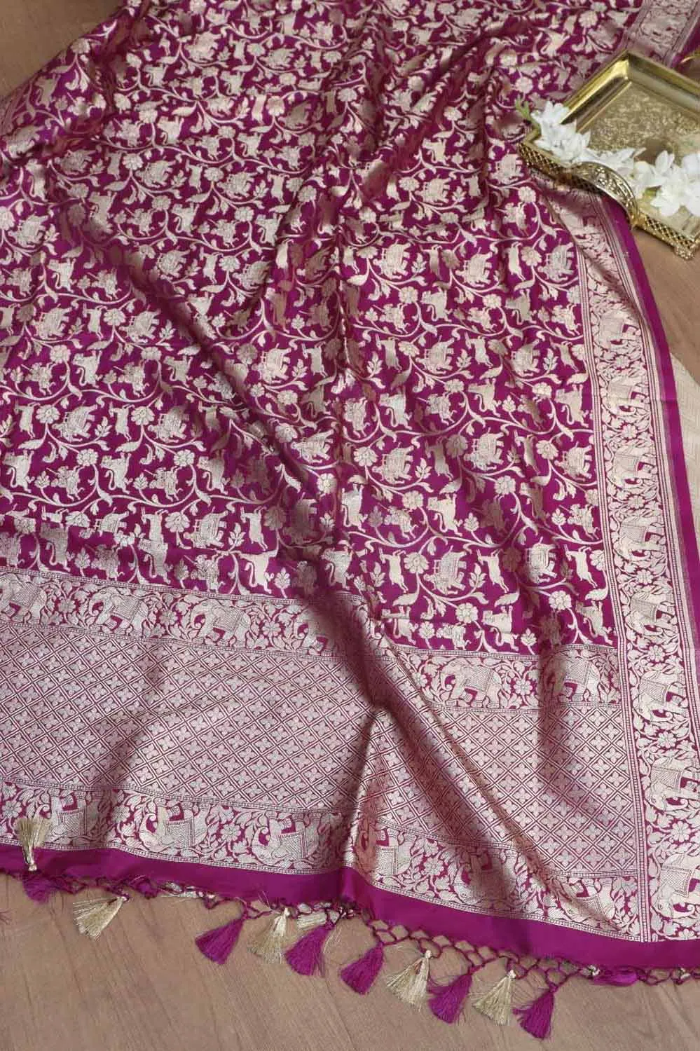 Dyeable Banarasi Georgette Suit With Purple Banarasi Silk Shikargah Dupatta