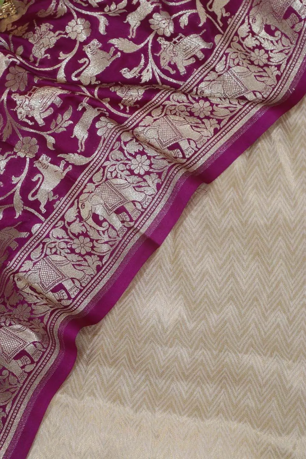 Dyeable Banarasi Georgette Suit With Purple Banarasi Silk Shikargah Dupatta