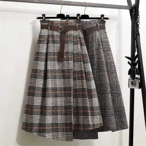 England Style Vintage Pleated  Wool Midi Skirts 