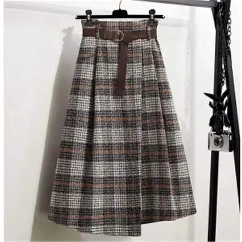England Style Vintage Pleated  Wool Midi Skirts 