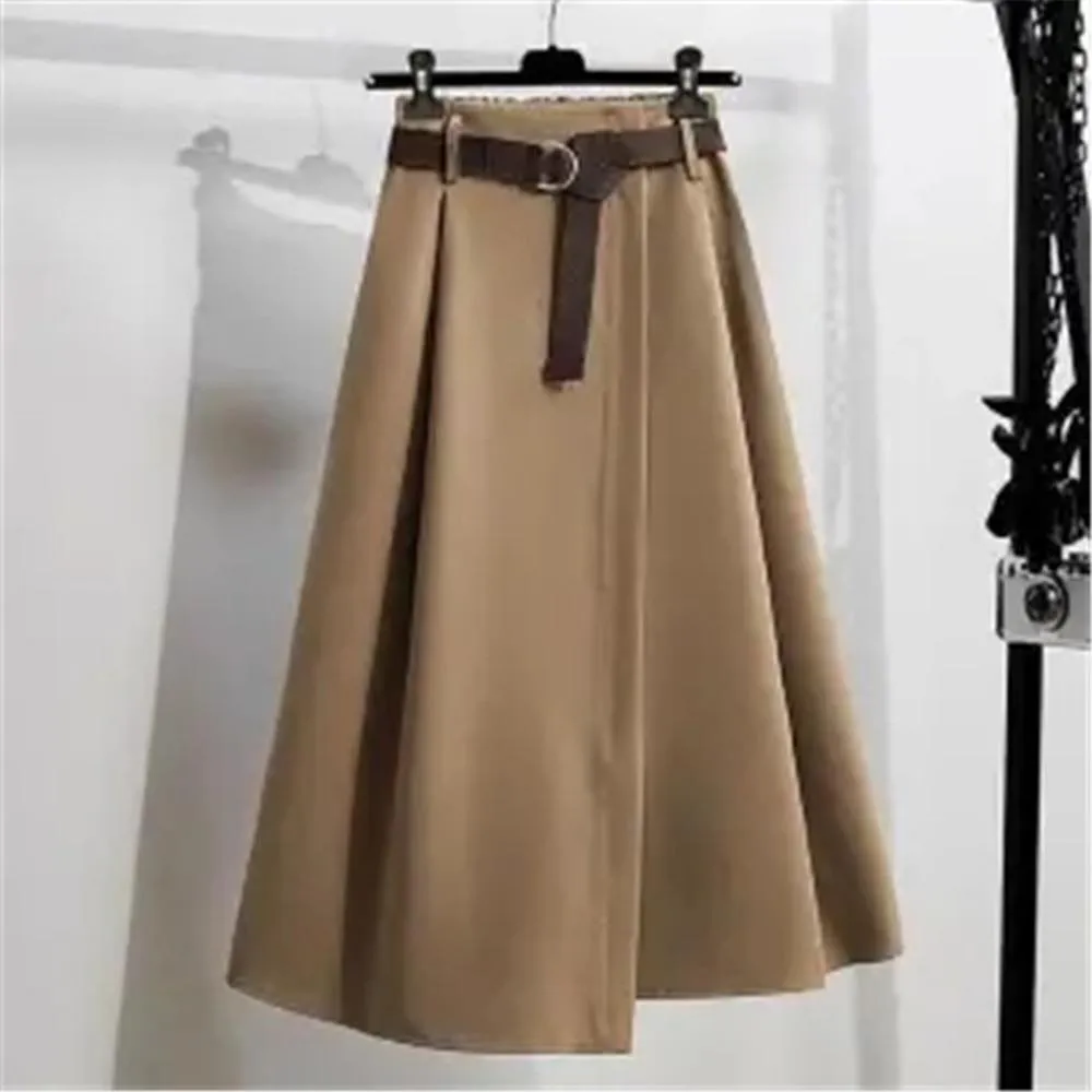 England Style Vintage Pleated  Wool Midi Skirts 