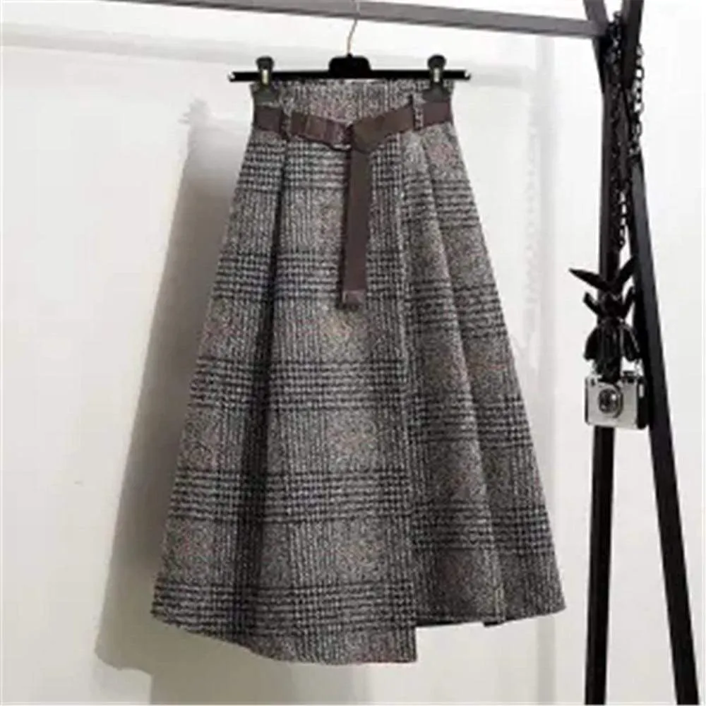 England Style Vintage Pleated  Wool Midi Skirts 