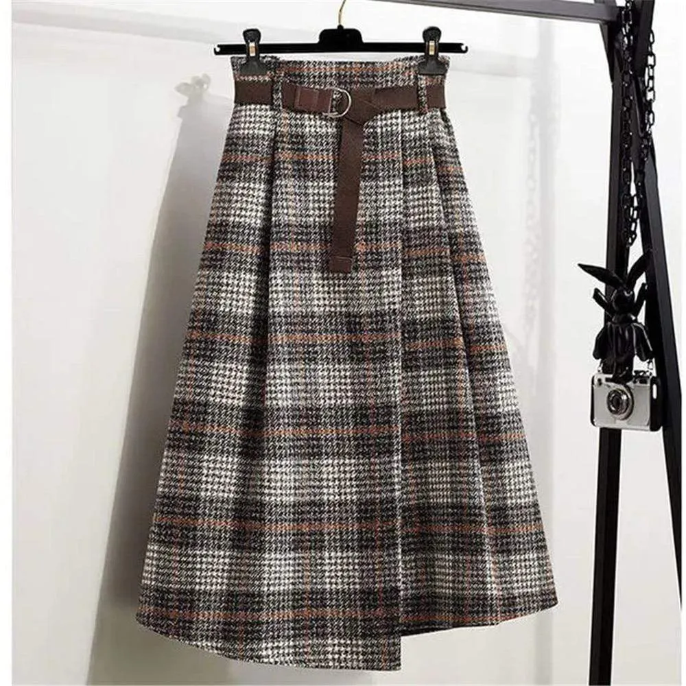 England Style Vintage Pleated  Wool Midi Skirts 
