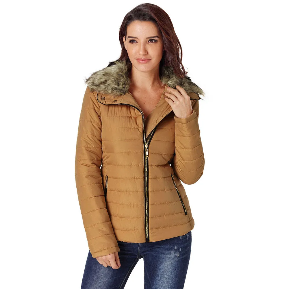Faux Fur Collar Long-sleeved Cotton Jacket Women
