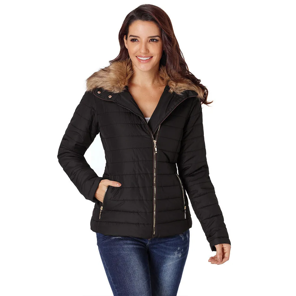 Faux Fur Collar Long-sleeved Cotton Jacket Women