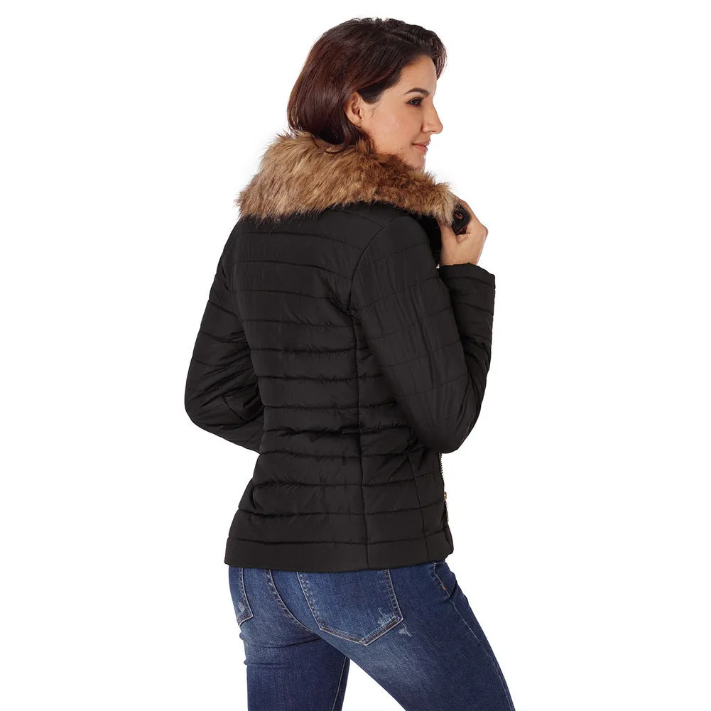 Faux Fur Collar Long-sleeved Cotton Jacket Women