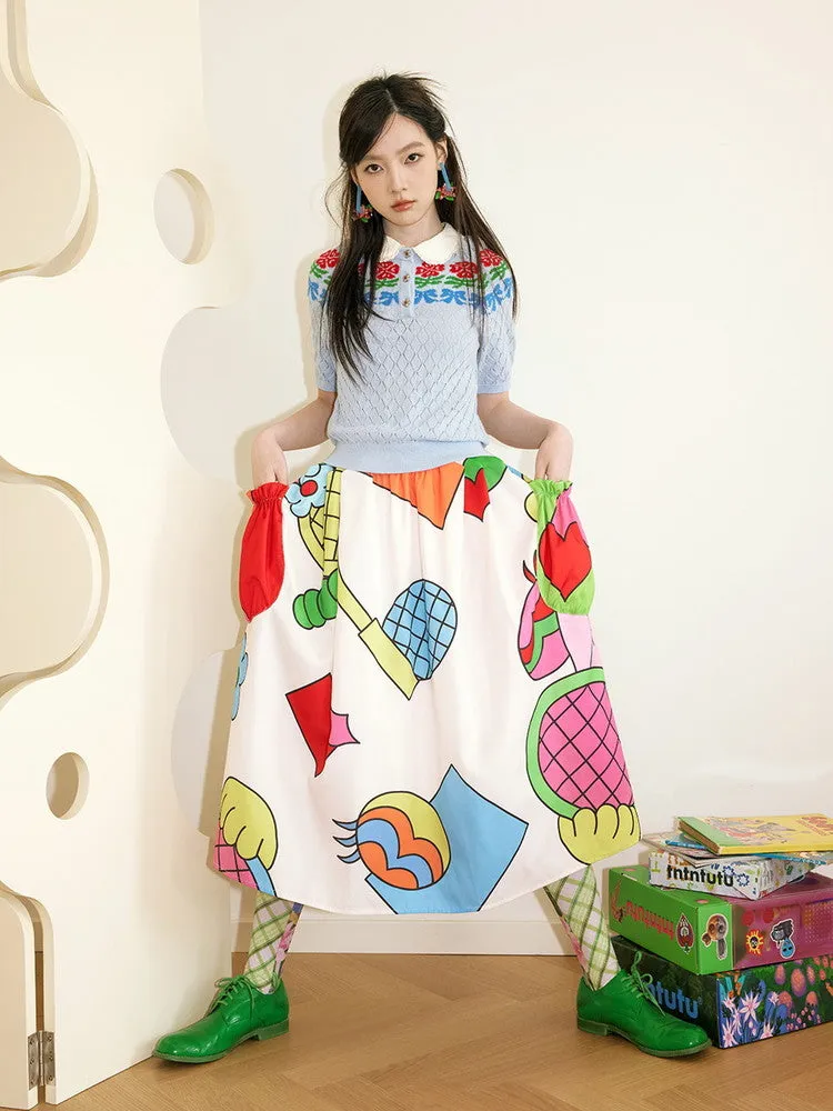 Flower Vivid Unique Flare Cute Fancy Long-Skirt