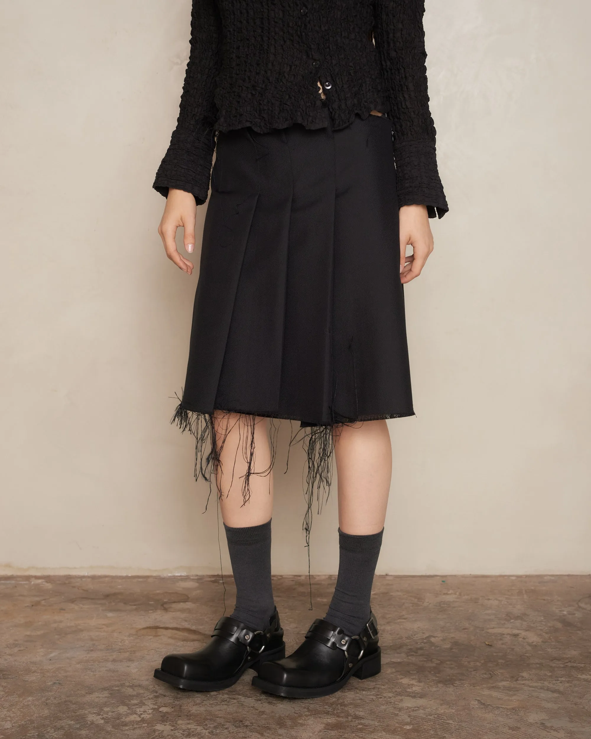 Frayed Pleated Mini Skirt