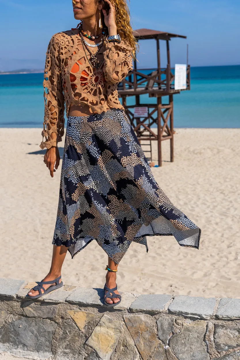 GNS Woman Navy Patterned Asymmetric Cut Skirt Bst3242 - Las Rozas de Madrid